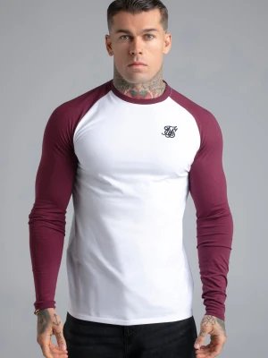 SikSilk Męski Biały, Burgundowy LS Muscle Fit T-Shirt