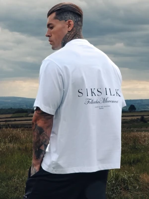 SikSilk Męski Biały Graficzny T-Shirt