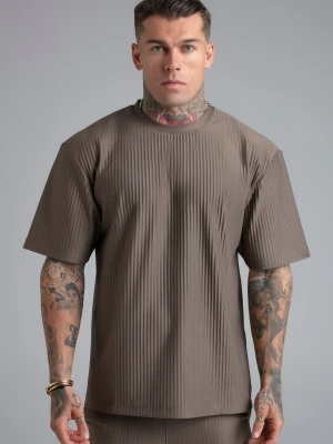 SikSilk Męski Brązowy Plisowany T-Shirt