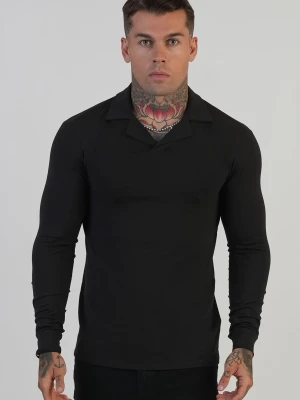 SikSilk Męski Czarny LS Revere Polo