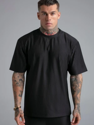 SikSilk Męski Czarny Plisowany T-Shirt