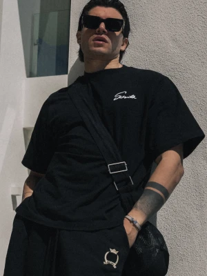 SikSilk Męski Czarny Script T-Shirt