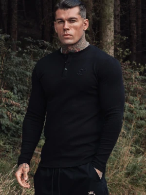 SikSilk Męski Czarny T-shirt Henley