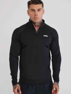 SikSilk Męski Czarny Top z Ćwierć Zamkiem