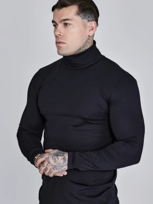 SikSilk Męski Czarny Top z Kołnierzem Rolowanym
