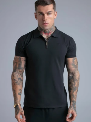 SikSilk Męski Czarny Zip Polo T-Shirt