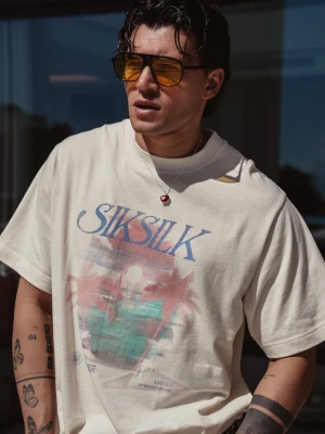 SikSilk Męski Ecru Graficzny T-shirt