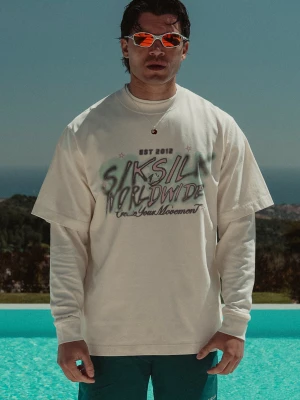 SikSilk Męski Ecru Graficzny T-shirt