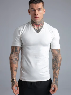 SikSilk Męski Ecru V-Neck T-Shirt