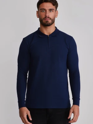 SikSilk Męski Granatowy LS Zip Polo T-Shirt