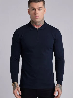 Zdjęcie produktu SikSilk Męski Granatowy LS Zip Polo T-Shirt