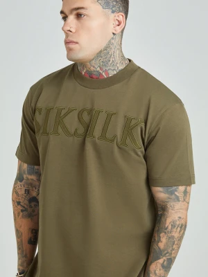 SikSilk Męski Khaki Aplikowane Logo Oversized Fit T-Shirt