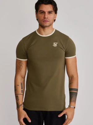 SikSilk Męski Khaki Green, Ecru Ringer T-Shirt