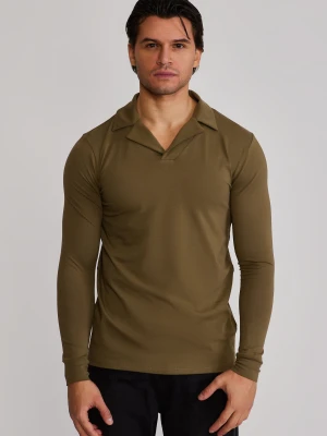 SikSilk Męski Khaki Green LS Revere Polo