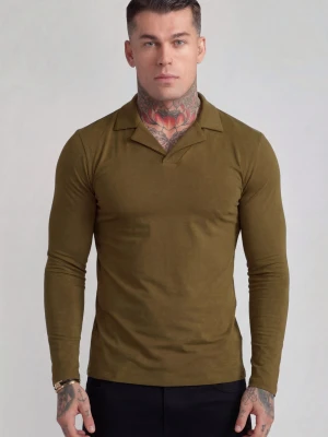 SikSilk Męski Khaki Green LS Revere Polo