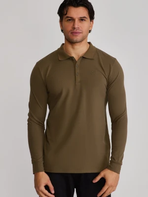 SikSilk Męski Khaki Zielony LS Button Polo