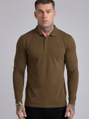 SikSilk Męski Khaki Zielony LS Button Polo
