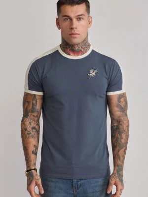 SikSilk Męski Niebieski, Ecru Prążkowany T-shirt Ringer