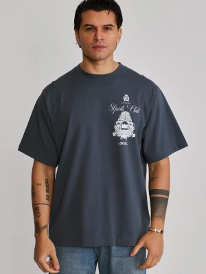 SikSilk Męski Szary Graficzny T-Shirt