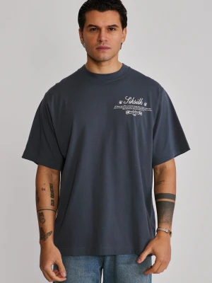 SikSilk Męski Szary Graficzny T-Shirt