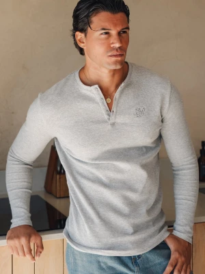 SikSilk Męski Szary Marl Henley T-Shirt