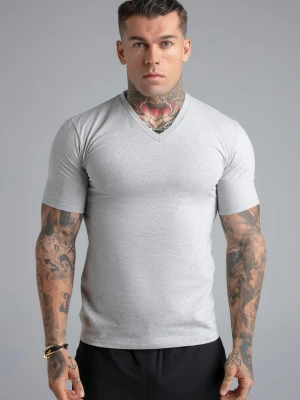 SikSilk Męski Szary Marl z Wycięciem V T-Shirt