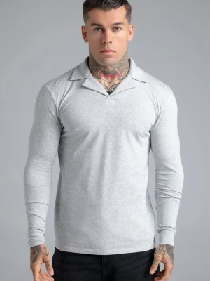 SikSilk Męski Szary Marmurkowy Długi Rękaw Revere Polo