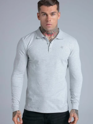SikSilk Męski Szary Melanż Długi Rękaw Button Polo