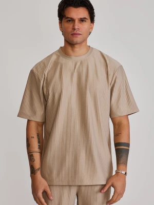 SikSilk Męski Szary Plisowany T-Shirt