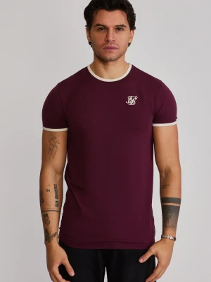 SikSilk Męski T-shirt Ringer w kolorze bordowym i ecru