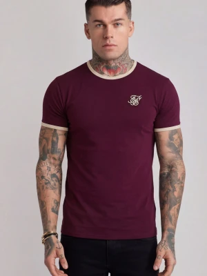SikSilk Męski T-shirt Ringer w kolorze bordowym i ecru