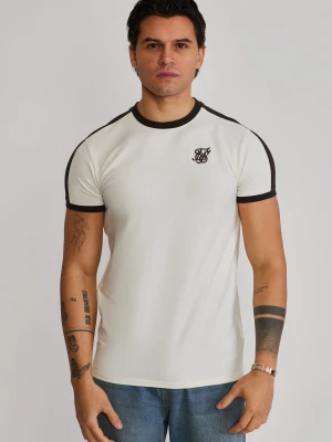 SikSilk Męski T-Shirt Ringer w paski ecru i brązowy