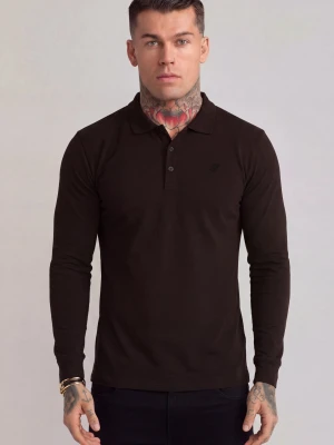 SikSilk Męskie Brązowe Długi Rękaw Button Polo