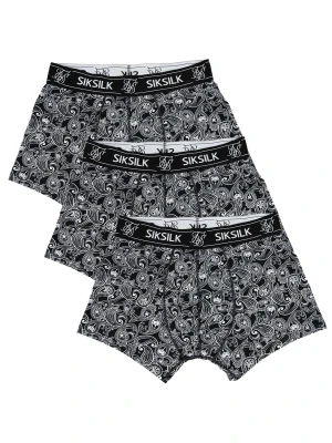 SikSilk Męskie Czarne 3Pk Bokserki w Paisley