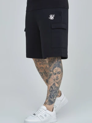 SikSilk Męskie Czarne Esencjonalne Cargo Fleece Shorty