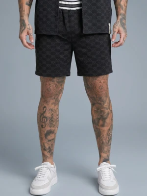 SikSilk Męskie Czarne Monogramowe Spodenki Kąpielowe