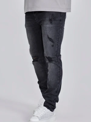 SikSilk Męskie Czarne Postrzępione Jeansy Slim Fit