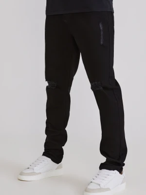 SikSilk Męskie Czarne Postrzępione Jeansy Slim Fit