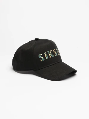 Siksilk Męskie Czarno -Kwiat Haftowy Cap Hafter