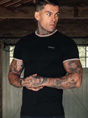 SikSilk Męskie Czarny, Ecru Koszulka Ringer T-shirt