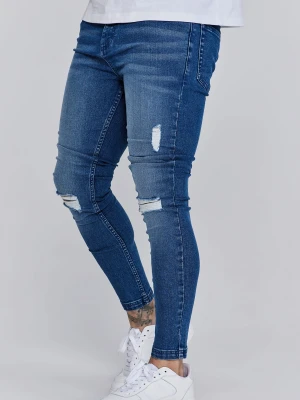 SikSilk Męskie Dżinsy Wypłukane Średni Błękitny niebieski