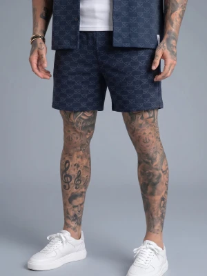 SikSilk Męskie Granatowe Monogramowe Spodenki Kąpielowe