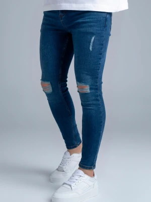 SikSilk Męskie Niebieskie Postarzane Skinny Jeansy