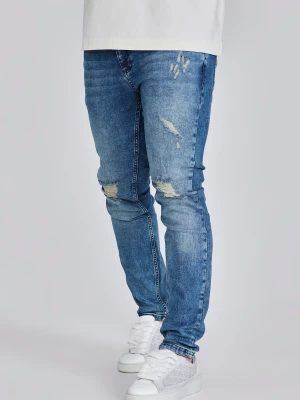 SikSilk Męskie Niebieskie Postrzępione Slim Fit