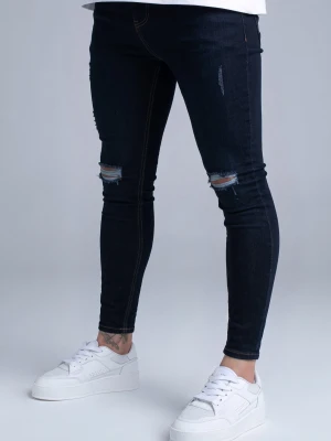 SikSilk Męskie Prane Indygo Niebieskie Postrzępione Skinny Jeans