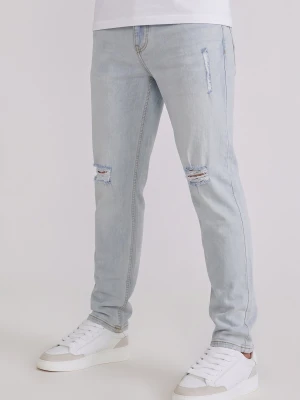 SikSilk Męskie Prane Jasnoniebieskie Postrzępione Jeansy Slim Fit