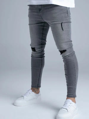 SikSilk Męskie Szare Postarzane Skinny Jeansy