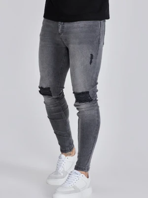 SikSilk Męskie Szare Postrzępione Skinny Jeans