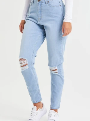 Siksilk Women's Blue Knee Rip Rip Denim Mom Jean