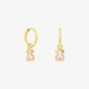 Silver Vermeil Gregal Pink Bear Hoop Earrings - Tous